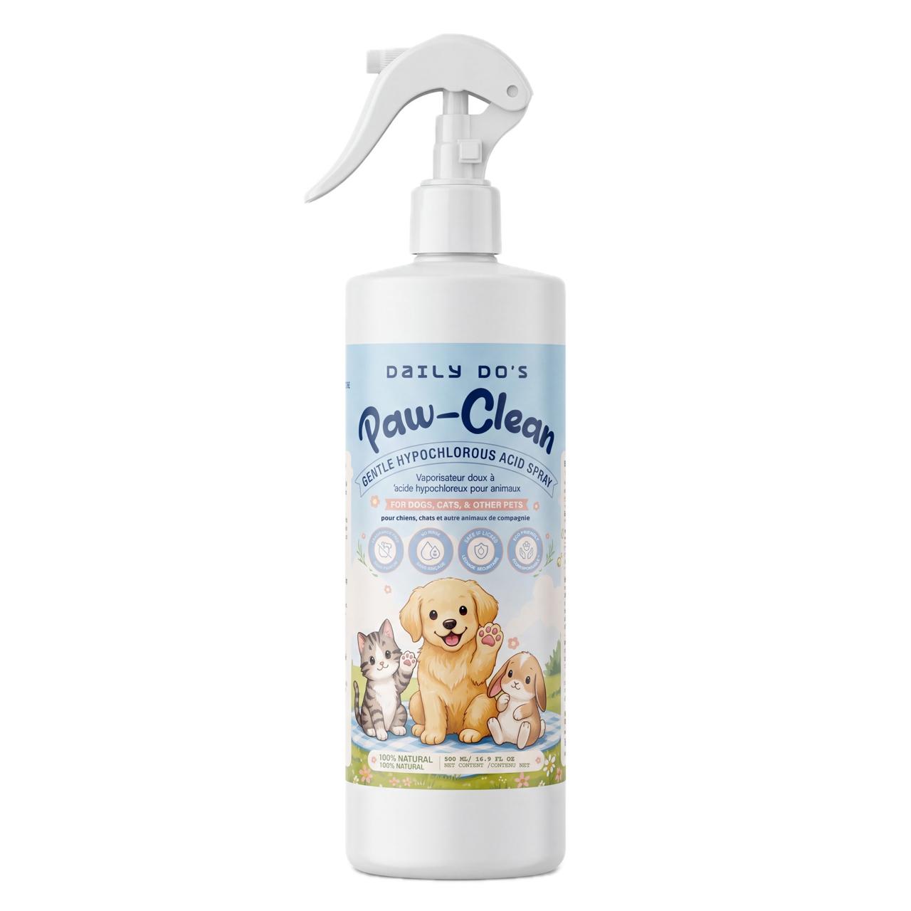 Daily Do's Hypochlorous Acid (HOCl) 200 PPM Paw Cleaner & Grooming Spray for Dogs & Cats, No-Rinse Coat, Belly & Tail Cleaner, Deodorizing, Waterless, Fragrance Free, No Sticky Residue, 500 mL