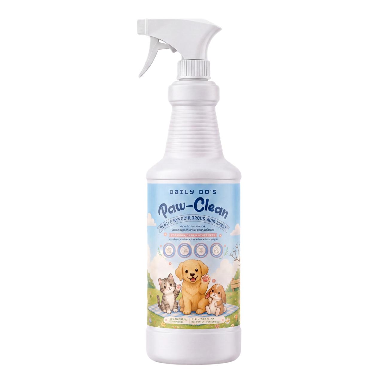 Daily Do's Hypochlorous Acid (HOCl) 200 PPM Paw Cleaner & Grooming Spray for Dogs & Cats, No-Rinse Coat, Belly & Tail Cleaner, Deodorizing, Waterless, Fragrance Free, No Sticky Residue, 1 Litre