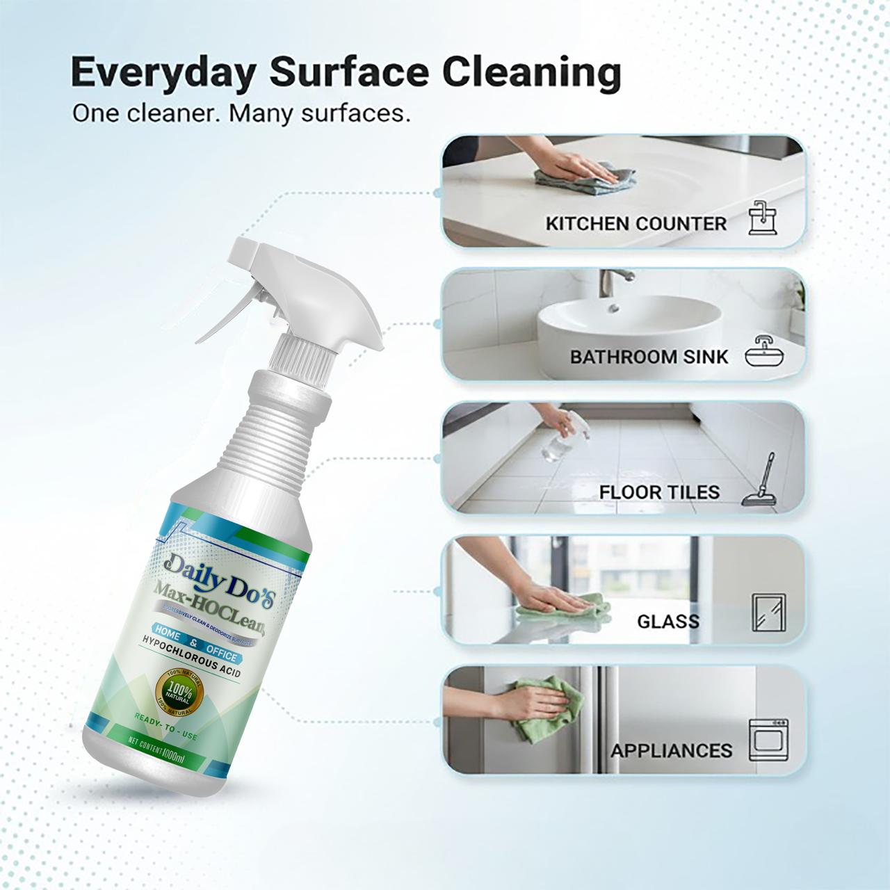 Daily Do's Hypochlorous Acid (HOCl) Cleaning Spray for Home & Office | 500ppm Professional Strength | Ready-to-Use with Sprayer | Alcohol-Free & Non-Staining | 1 Litre
