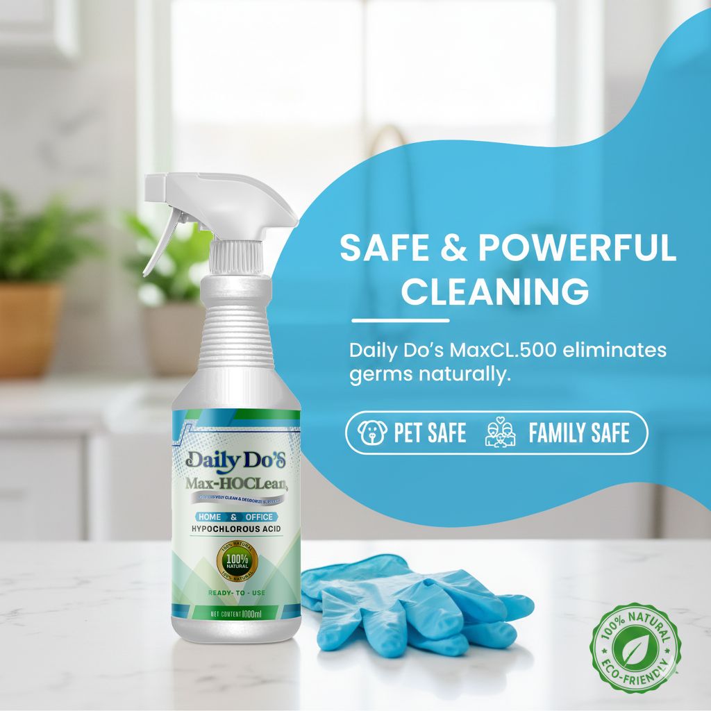 Daily Do's Hypochlorous Acid (HOCl) Cleaning Spray for Home & Office | 500ppm Professional Strength | Ready-to-Use with Sprayer | Alcohol-Free & Non-Staining | 1 Litre