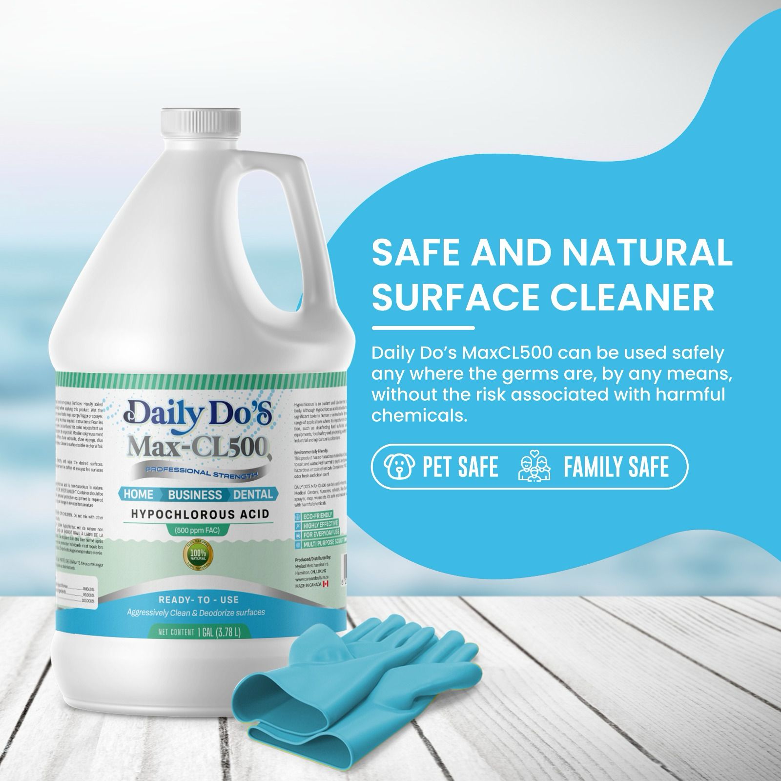 Daily Do's Hypochlorous Acid (HOCl) Multi-Purpose Cleaner | 500ppm | 4L Value Size | Professional Strength, Alcohol-Free & Non-Staining