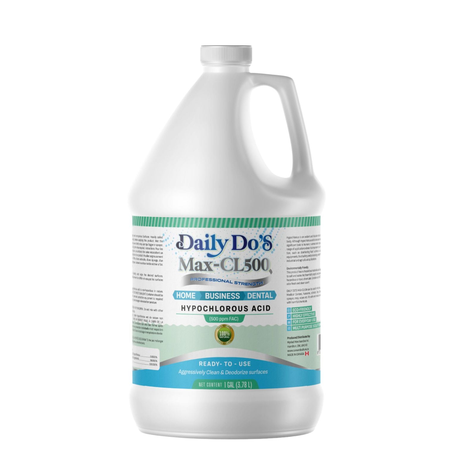 Daily Do's Hypochlorous Acid (HOCl) Multi-Purpose Cleaner | 500ppm | 4L Value Size | Professional Strength, Alcohol-Free & Non-Staining