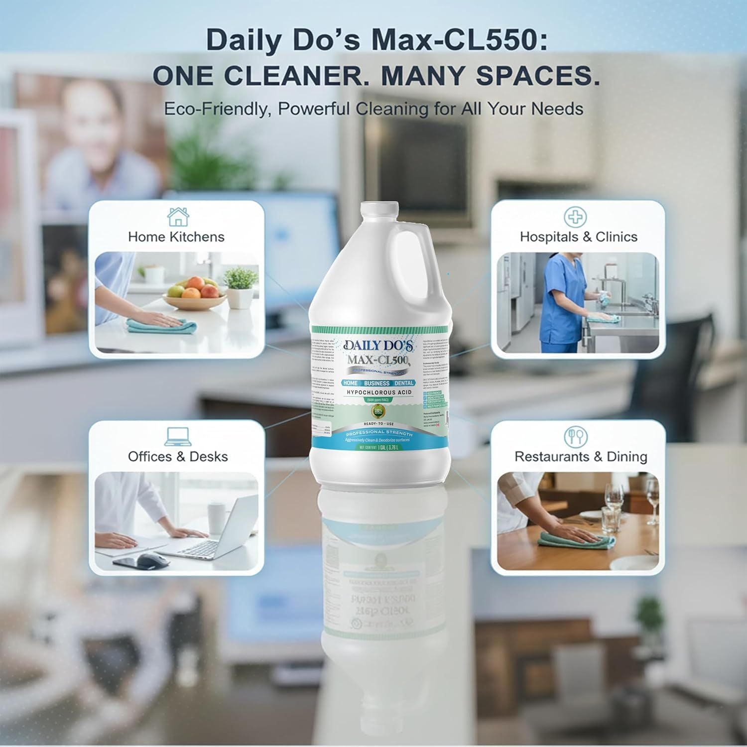 Daily Do's Hypochlorous Acid (HOCl) Multi-Purpose Cleaner | 500ppm | 4L Value Size | Professional Strength, Alcohol-Free & Non-Staining